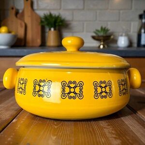 Vintage stove-top fondue pot/casserole lid dish, 70s Ceramic MCM